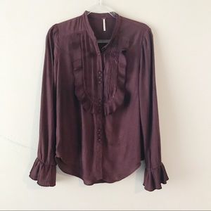 Free People burgundy ruffle button down blouse